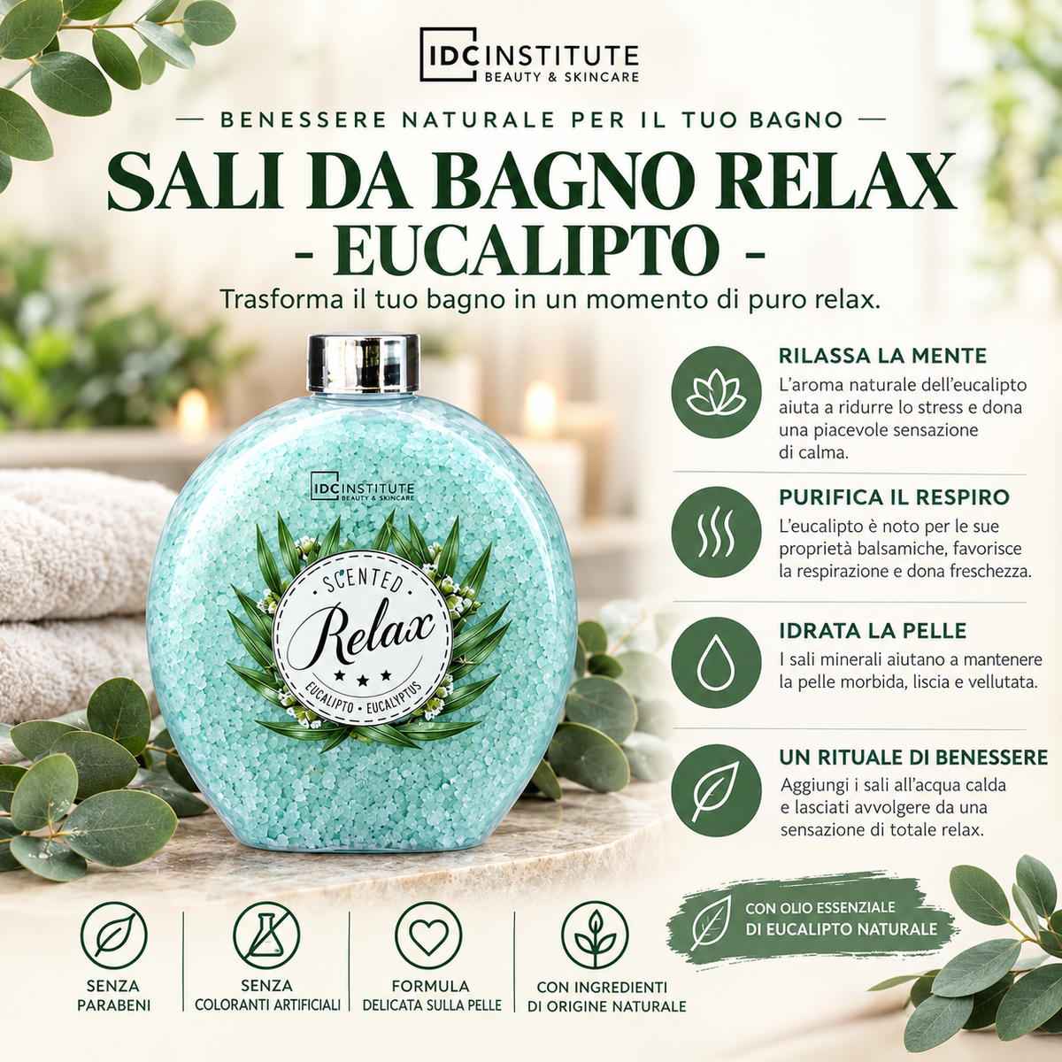 Sali da Bagno IDC Institute "Relax" all'Eucalipto 900g